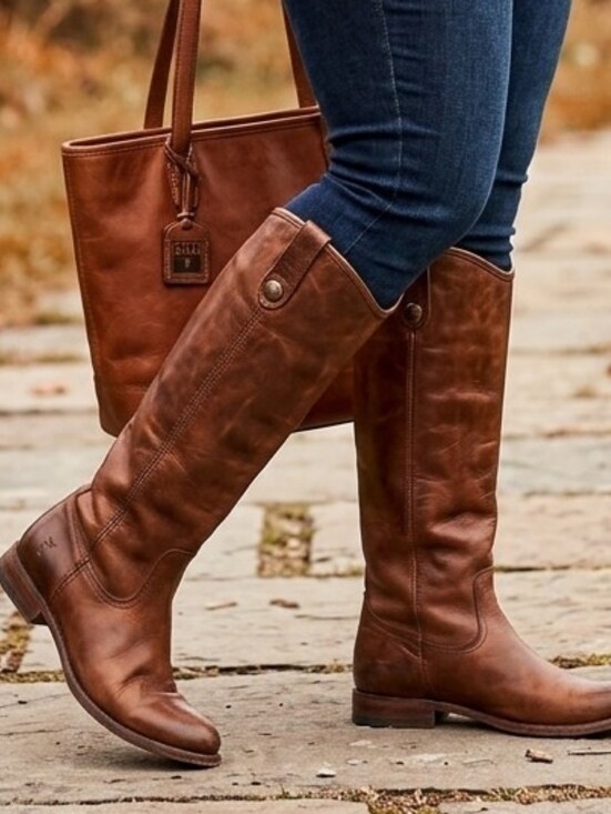 Frye Shoes - Frye Melissa Button Extended Calf Leather Riding Boots Cognac Brown Women's 9B